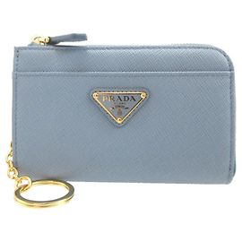 Prada Blue Saffiano Triangle Card Case Blue