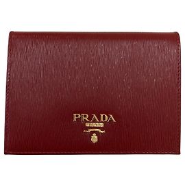Prada Vitello Move Passport Cover and Card Case Brown Red