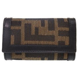 Fendi Brown Canvas and Leather Keycase Brown