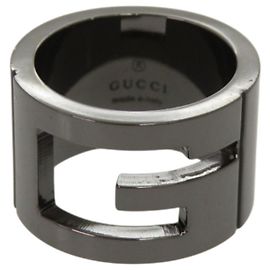 Gucci G Logo Cutout Gunmetal Band Ring Metallic