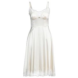 Dolce & Gabbana Vestido Midi de Seda e Renda Chantilly Marfim Outro