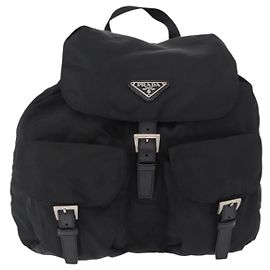 Sac à dos Prada à double poche avant en Re-Nylon avec cuir moyen Noir