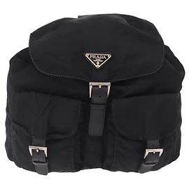 Prada Rucksack mit doppelter Fronttasche Tessuto Medium Schwarz