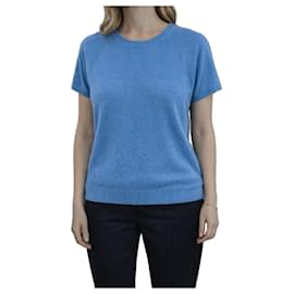 Eric Bompard Blauer Kaschmir-Pullover mit kurzen Ärmeln Blau