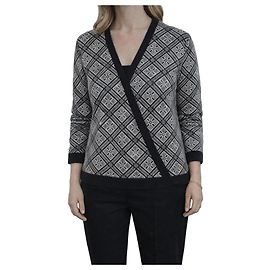 Max Mara Wolle und Angora gekreuzte Weste Schwarz Grau