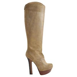 Fendi Khaki Deerskin Boots Khaki