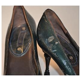 Escarpins Vintage Céline Tout Cuir - Talon 5 Cm, Pointure 36, Couleur Bleue (occasion)