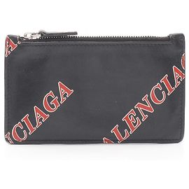 Balenciaga Black and Red Leather Card Case Black Red
