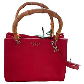 Borsa Tosca Blu in pelle rossa e bambù Rosso