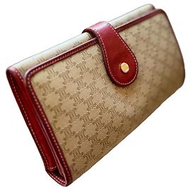 Céline Celine Triomphe Wallet in Coated Canvas and Red Leather Red Beige