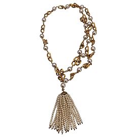 Chanel Vintage Gold- und Kunstperlen-Fransen-Halskette oder Gürtel Weiß