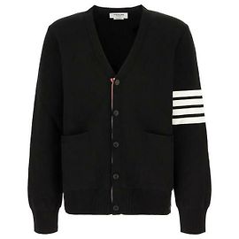 Thom Browne Cardigã de V com ponto Milano em algodão Preto