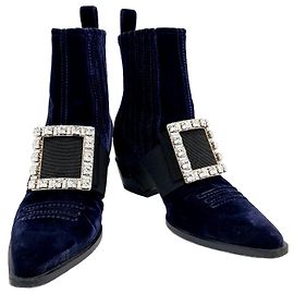 Botas de tornozelo de veludo Roger Vivier Azul