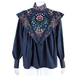 Chloé Bestickte marineblaue Langarmbluse Blau