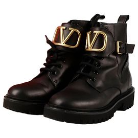 Valentino Signature Lace-Up Boots Size Black