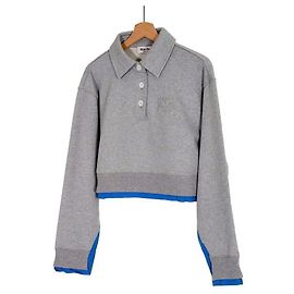 Miu Miu Polo Sweatshirt mit Geschichtetem Kragen Grau Braun