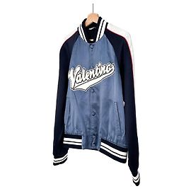 Valentino Men's Wave Logo Satin Patch Bomber Teddy Jacket Multiple colors