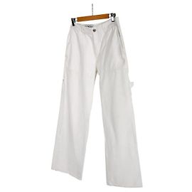 Loewe Men's Anagram Logo Leather Tab Carpenter Work Denim Pants White Black