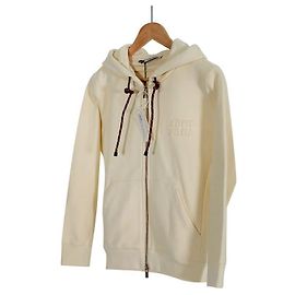 Miu Miu Jaqueta de moletom com capuz e zíper em algodão com logo para mulheres Luxury Viar na cor creme natural Marrom