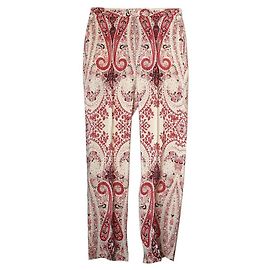 Etro Red Paisley Silk Pants Small Red