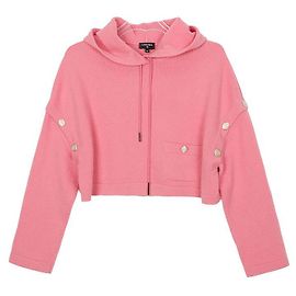 Chanel Größe CC Knopf Cropped Kapuzenpullover Pink