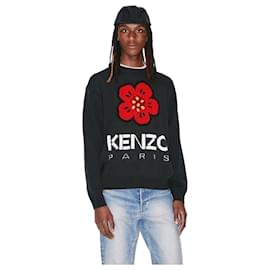 Kenzo Strickpullover mit Blumenmuster Schwarz
