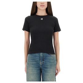 Tory Burch Baumwoll-Ripp-Logo-T-Shirt Schwarz