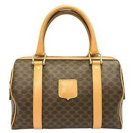 Céline CELINE Women's Boston Bag, Macadam Pattern, Brown, Brown