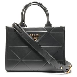 Prada PRADA leather symbol topstitch small handbag in black Black