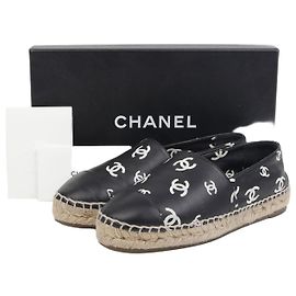 Espadrilles Chanel CC Logo en cuir noir Noir