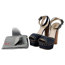 Prada Size Studded Sandal Heel Blue