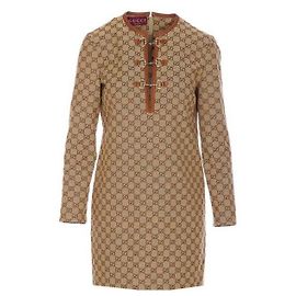 Gucci Vestido de lona com GG Horsebit Marrom