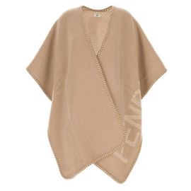 Fendi Antiqued Wool Blend Poncho Cashmere ASTB Brown