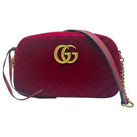 Gucci Piccola borsa a spalla in velluto rosso ibisco Rosso