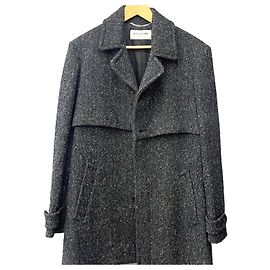 Saint Laurent Houndstooth Wool Tweed Coat Black Black