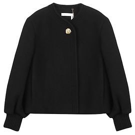 Chloé Balloon Sleeve Short Wool Coat Black