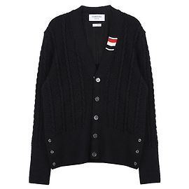Thom Browne Wool Relaxed V-Neck Cable Cardigan Blue