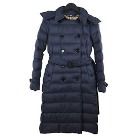 Burberry Aniston Giacca Lunga con Cappuccio in Pelliccia Blu