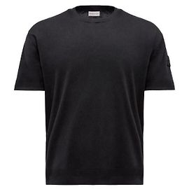 Moncler Seiden-Baumwoll-Strick-T-Shirt Schwarz