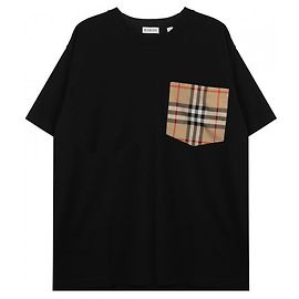Burberry Camiseta de algodón con bolsillo a cuadros Negro