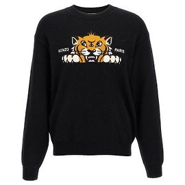 Kenzo Bestickter Wollpullover Happy Tiger Schwarz