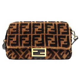 Fendi Brown Juka Shearling Baguette Bag Brown