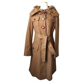 Moschino Camel Wool Blend Coat Brown