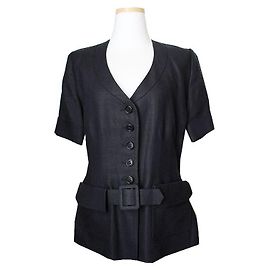 Sonia Rykiel Black Linen Belted Jacket Black