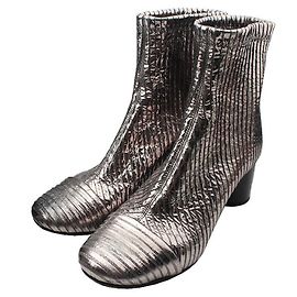 Isabel Marant Silver Ribbed Ankle Boots Silvery