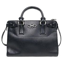 Salvatore Ferragamo Borsa Double Gancini Saffiano Nera Nero