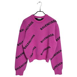 Balenciaga Suéter cropped com múltiplos logos para mulheres Rosa