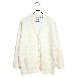 Fendi Damen Calligraphy Cardigan Weiß