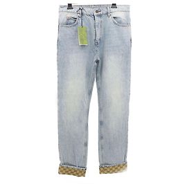Gucci Men's Leather Label Denim Pants Blue