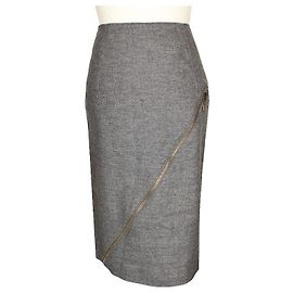 Alexander Mcqueen Zippered Linen Wool Blend Skirt Red